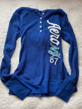 2000s Blue Aeropostale Waffleknit Hooded Top